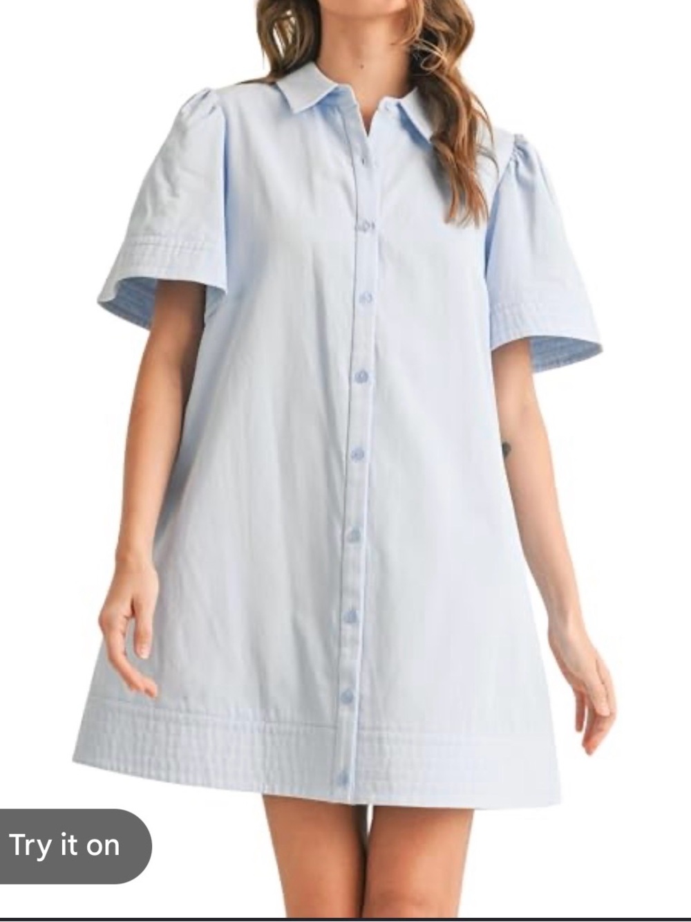 2 for $20 sale: Light blue a-line collared mini shirt dress - L